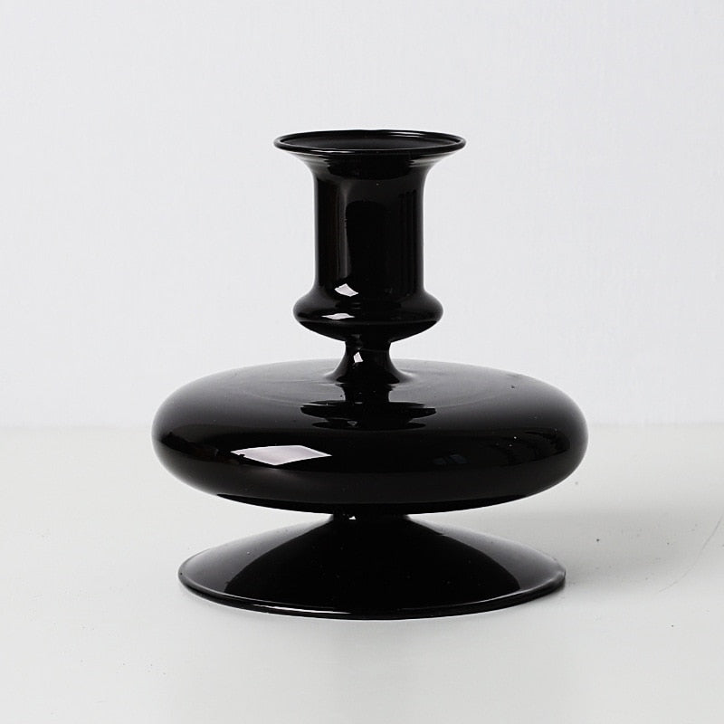 Black Glass Vases Glass Candle Holders for Home, Flower Vase Decoration, Candlestick Holder, Modern Living Room Decor