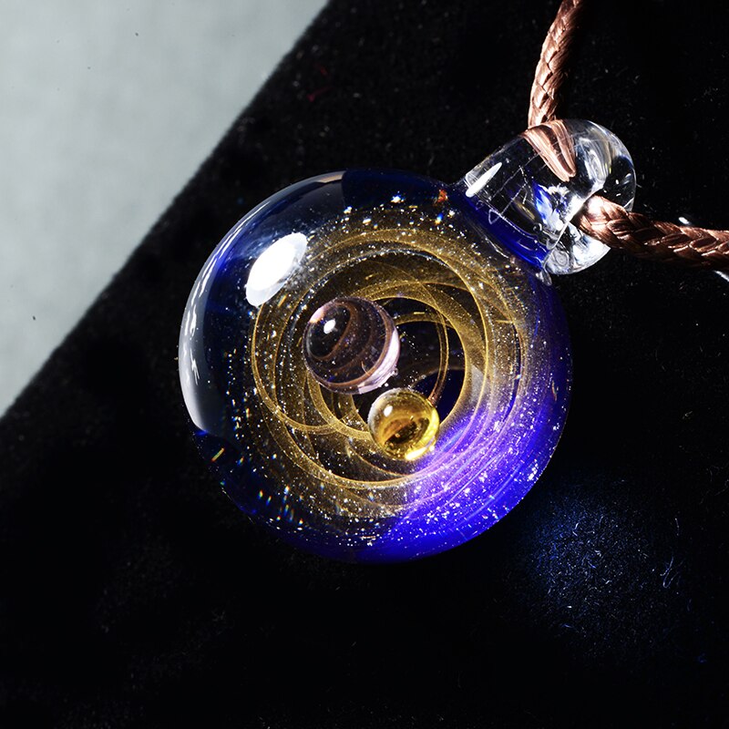 Universe Glass Bead Planets Pendant Necklace Galaxy Rope Chain Solar System Design Necklace for Women Christams Gift