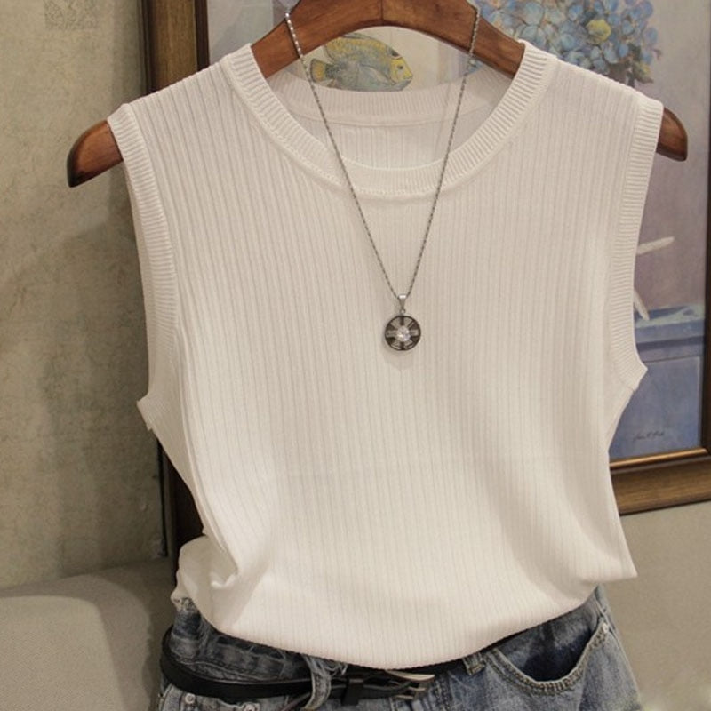 Women Top O-neck Solid Summer New Fashion Female Sleeveless