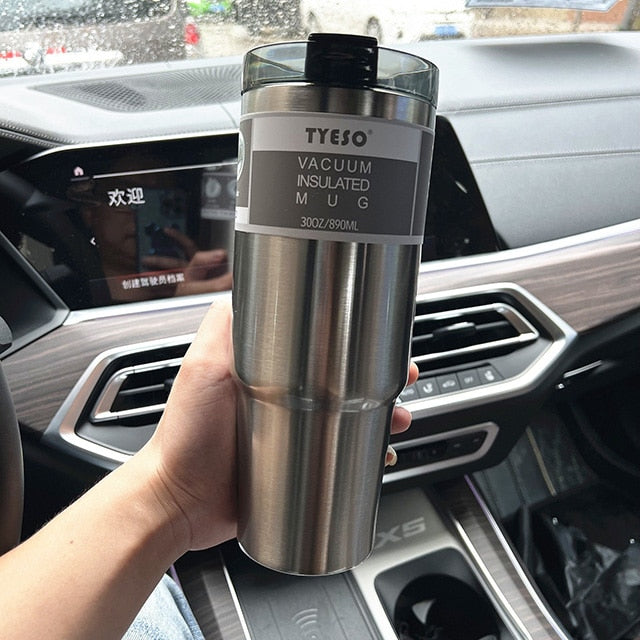 600 & 890ml Creative Fashion 304 Stainless Steel Cup Travel Coffee Mug with Lid Straw Car Water Bottle