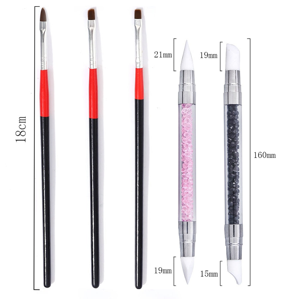 5 Pcs/Sets Nail Art Pen 2 In 1 Double Ends Dotting Drawing Painting UV Gel Liner Polish Brush Set