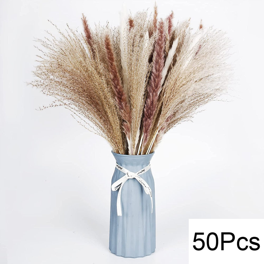 100Pcs Fluffy Pampas Dried Flowers Bouquet Home Decor Natural Bunny Rabbit Tail Grass Artifical Flower Wedding Party Decoration