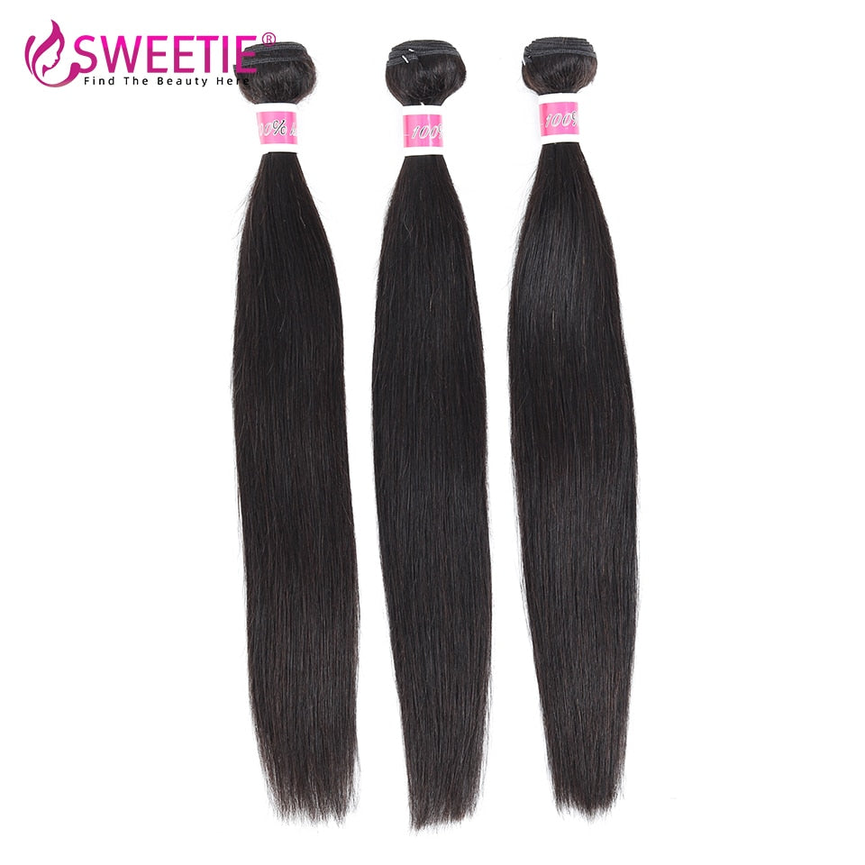 Sweetie Straight Hair Bundles With Frontal Brazilian Natural Human Hair Weave Bundles With Closure 9A Remy Hair Extension