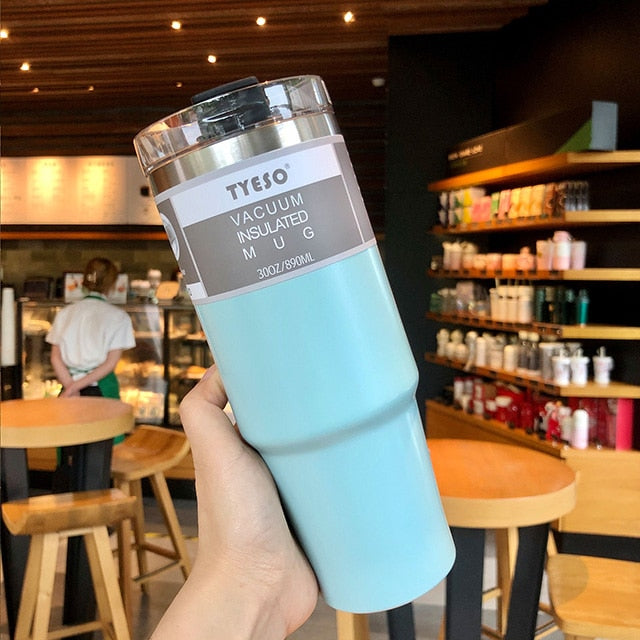 600 & 890ml Creative Fashion 304 Stainless Steel Cup Travel Coffee Mug with Lid Straw Car Water Bottle