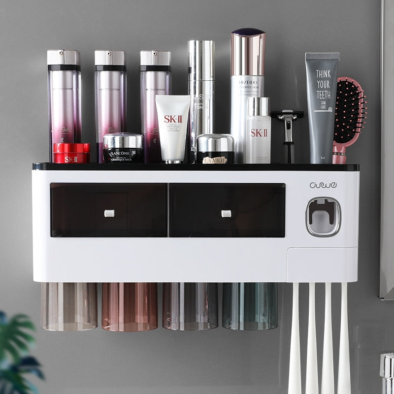 Multifunction Magnetic Toothbrush Holder with Cups Bathroom Set, Automatic Toothpaste Dispenser