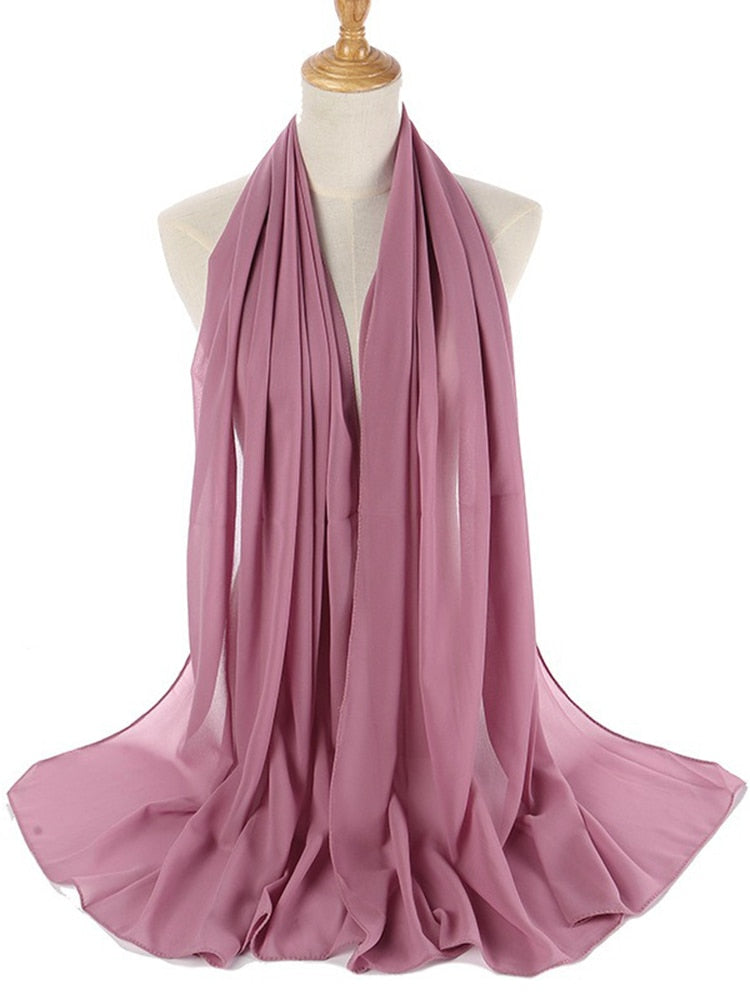 Plain Color Chiffon Scarf Hijab Headband Female Islamic Head Cover Wrap for Women Muslim