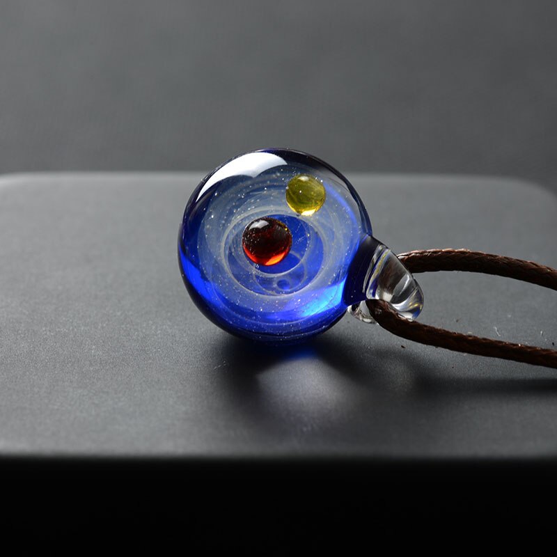 Universe Glass Bead Planets Pendant Necklace Galaxy Rope Chain Solar System Design Necklace for Women Christams Gift