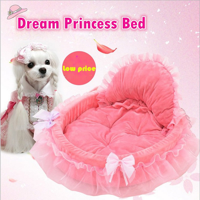 Princess Dog Bed Soft Sofa for Small Dogs Pink Lace Puppy House