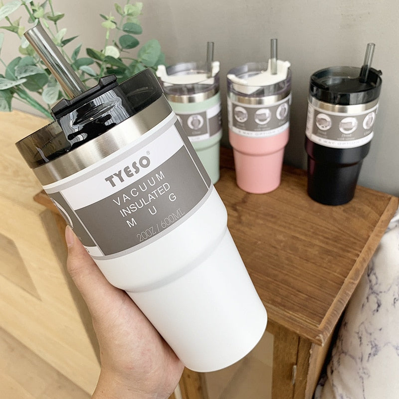 600 & 890ml Creative Fashion 304 Stainless Steel Cup Travel Coffee Mug with Lid Straw Car Water Bottle