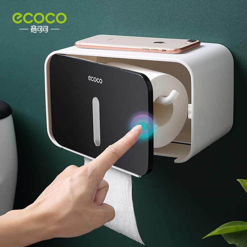 ECOCO Nail-free Waterproof Bathroom Roll Paper Box Toilet Paper Box Wall-mounted Storage Tissue Pump