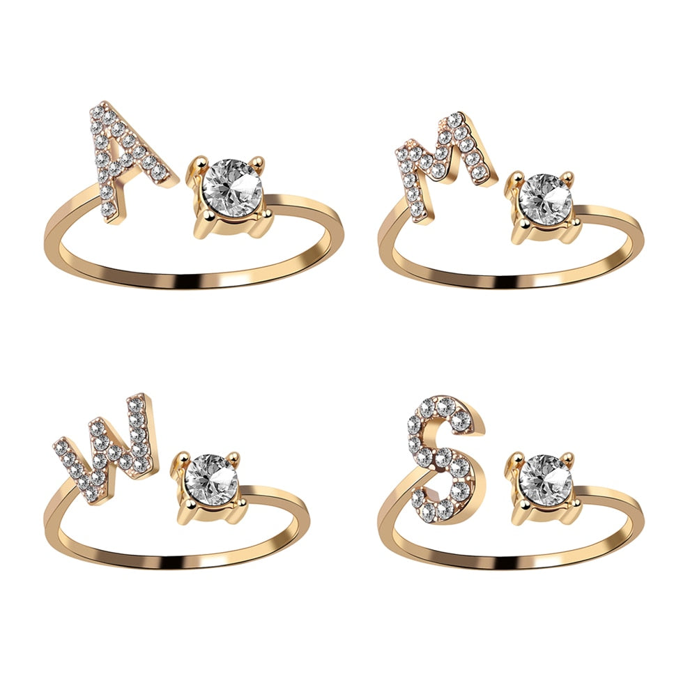 A-Z Letter Adjustable Opening Rings for Women, Men, Alphabet Initials Ring