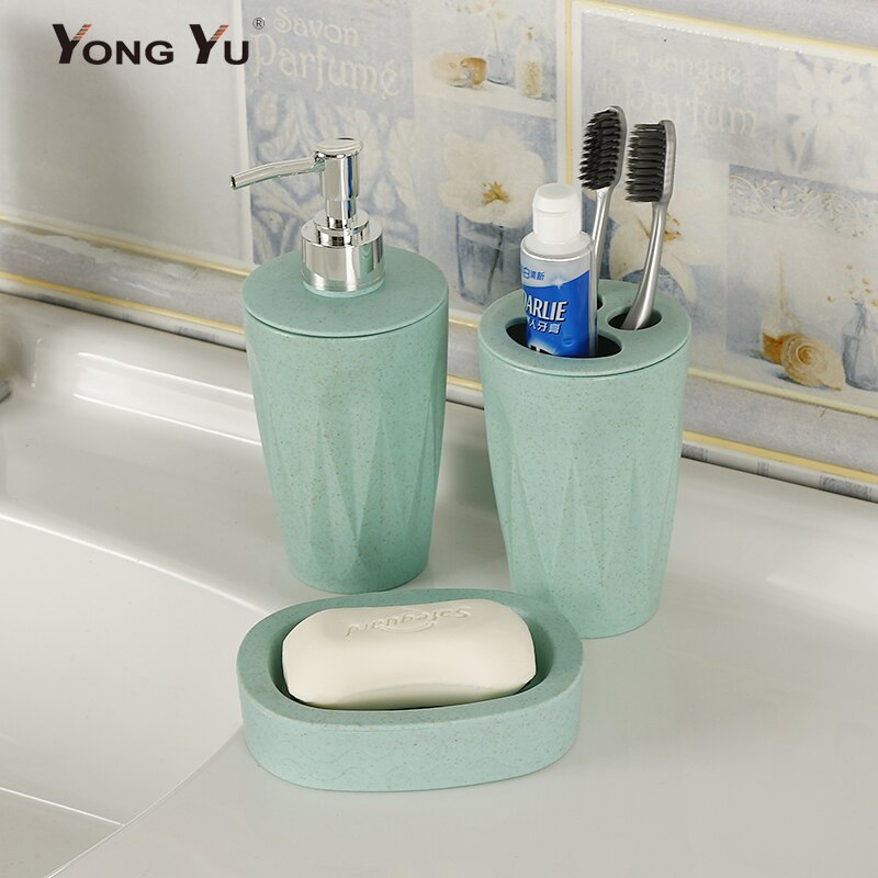 3Pcs/Set Bathroom Accessories Sets Wheat Straw Soap Dispenser Toothbrush Holder Washroom Suit