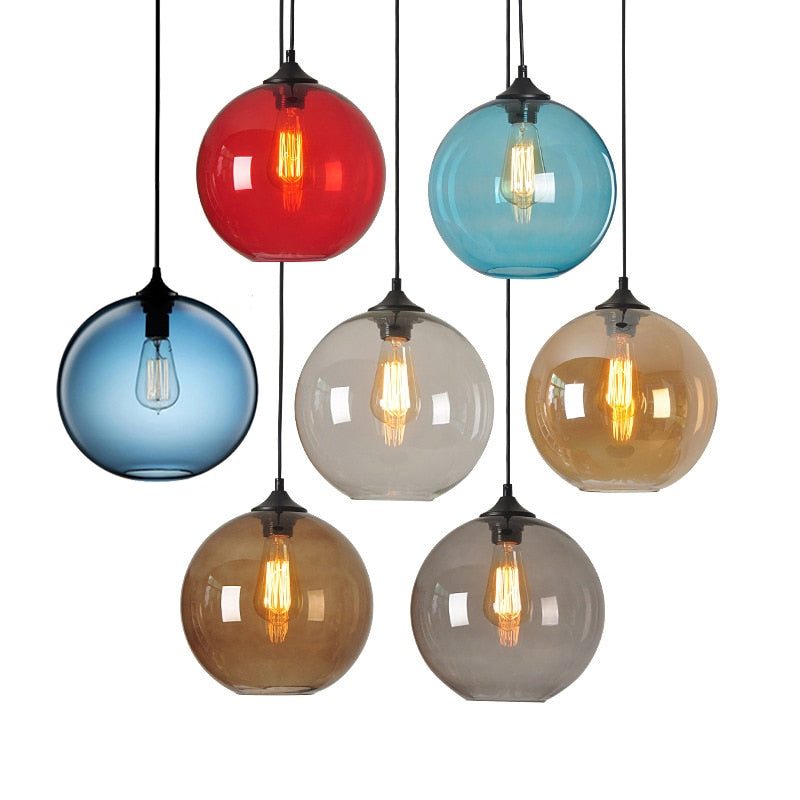 Loft Vintage Antique Industrial 6 Color Glass Ball Pendant Lights for Kitchen Restaurant Dining/Living Room Cafe Bar