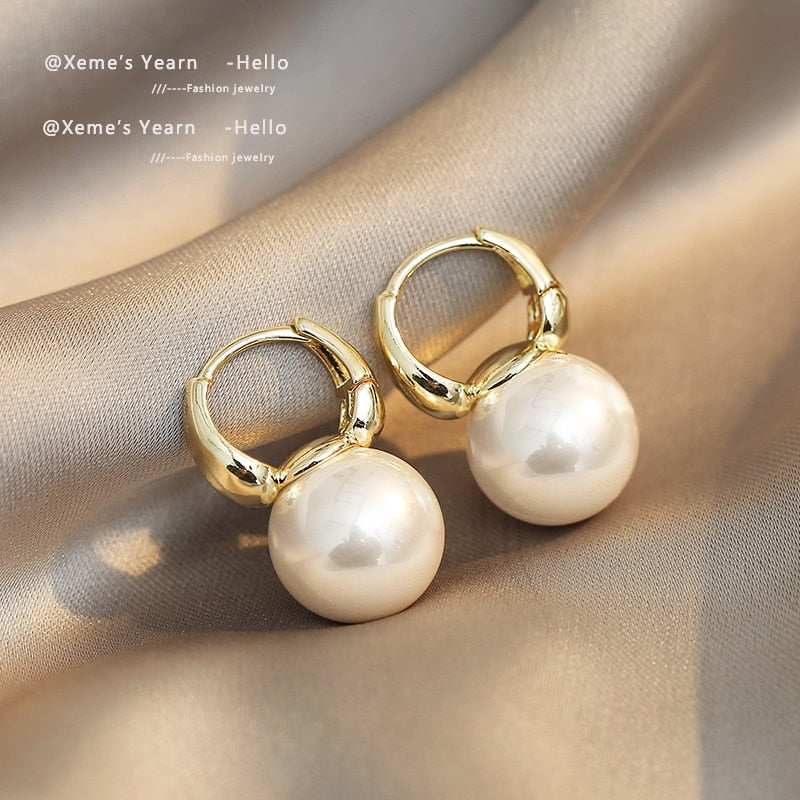 New Simple Celebrity Style Gold Color Pearl Drop Earrings for Woman