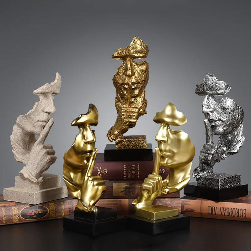 Resin Sculpture Nordic Home Decoration, Silence Is Gold Statue Office Living Room