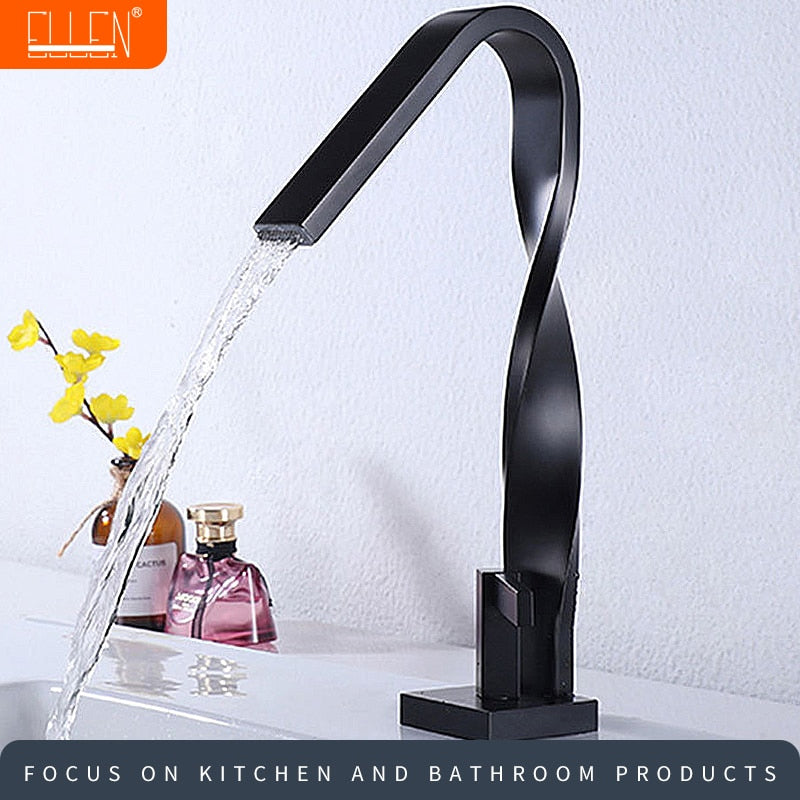 Bathroom Basin Sink Tall Faucet Hot and Cold Waterfall Mixer Tap Deck Mounted Advanced Faucets