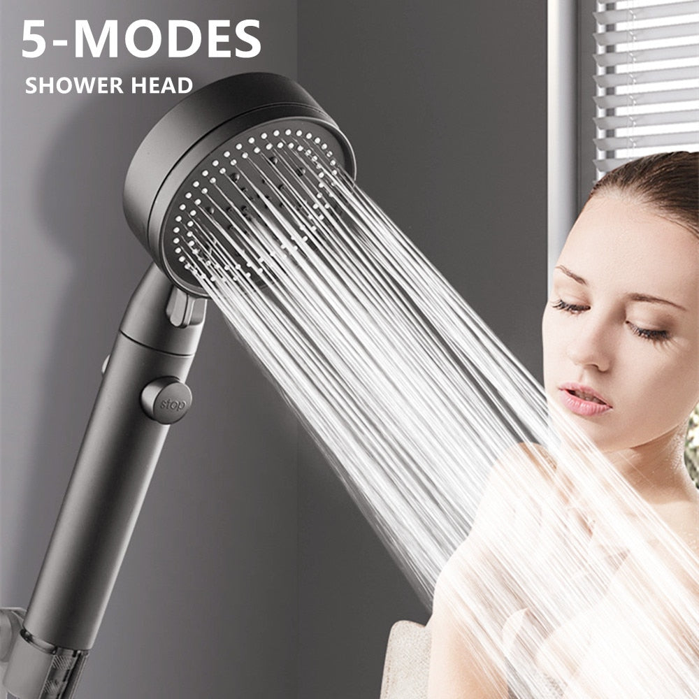 High Pressure Shower Head 5 Modes Adjustable Showerheads with Hose