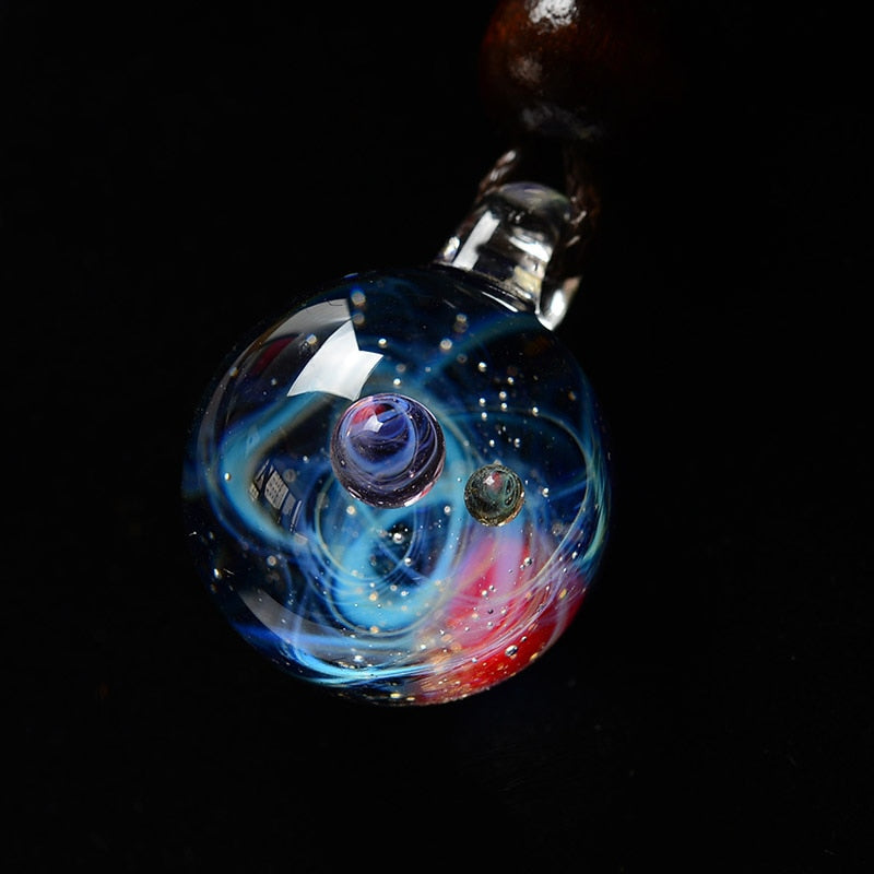 Universe Glass Bead Planets Pendant Necklace Galaxy Rope Chain Solar System Design Necklace for Women Christams Gift