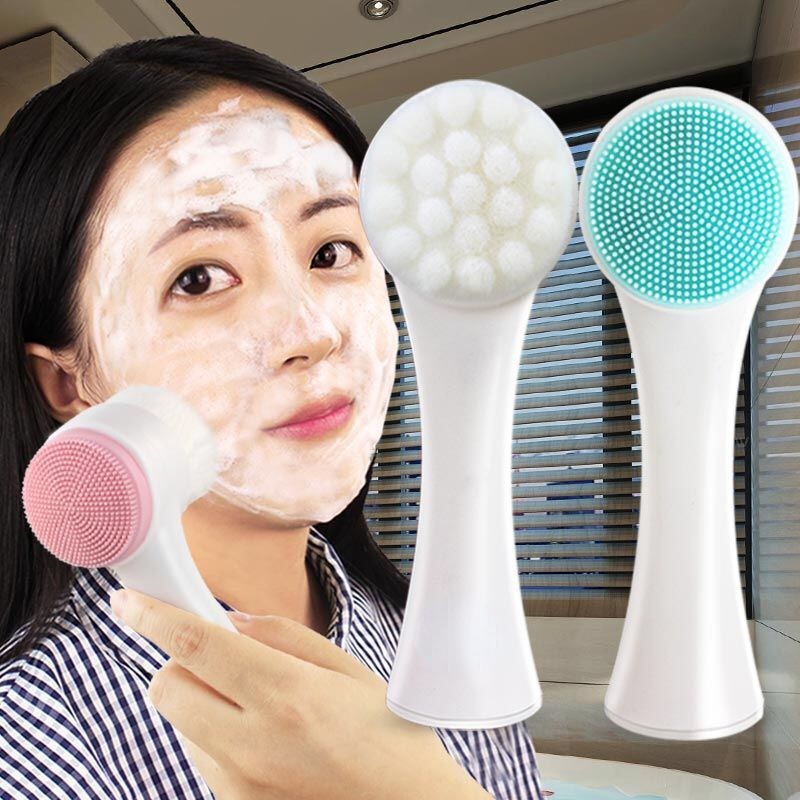 Silica Gel Facial Brush Double Sided Facial Cleanser Blackhead Removing, Pore Cleaner Exfoliating