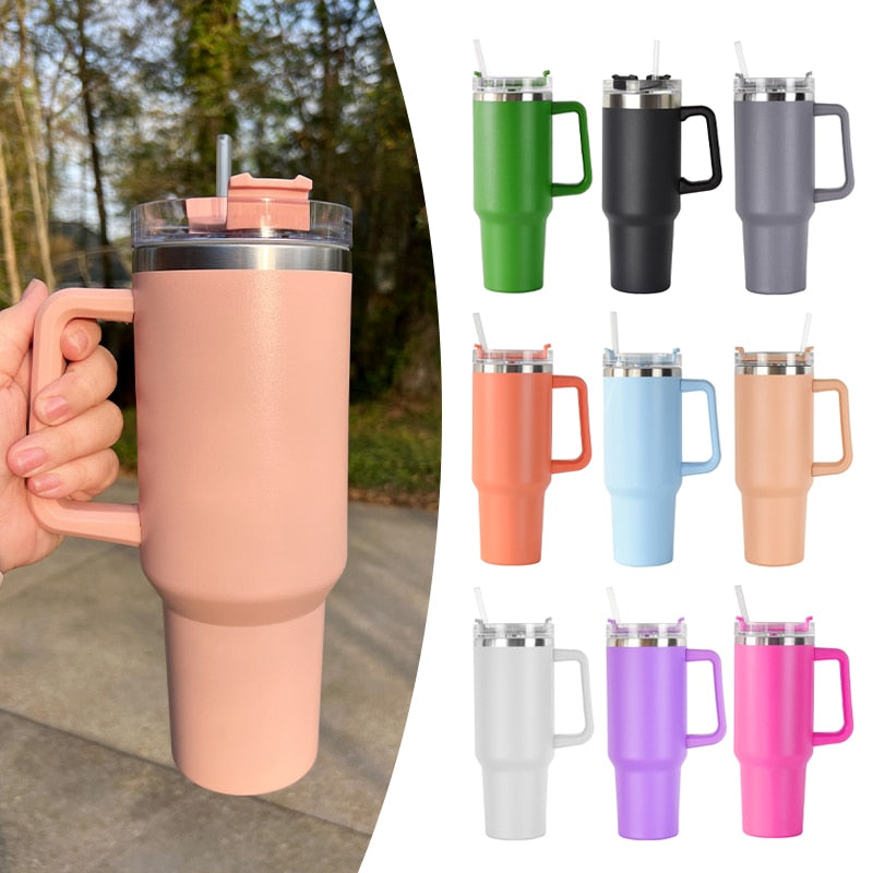 40oz Mug Tumbler With Handle Insulated Tumbler With Lids Straw Stainless Steel Coffee Tumbler Termos Cup for Travel Thermal Mug